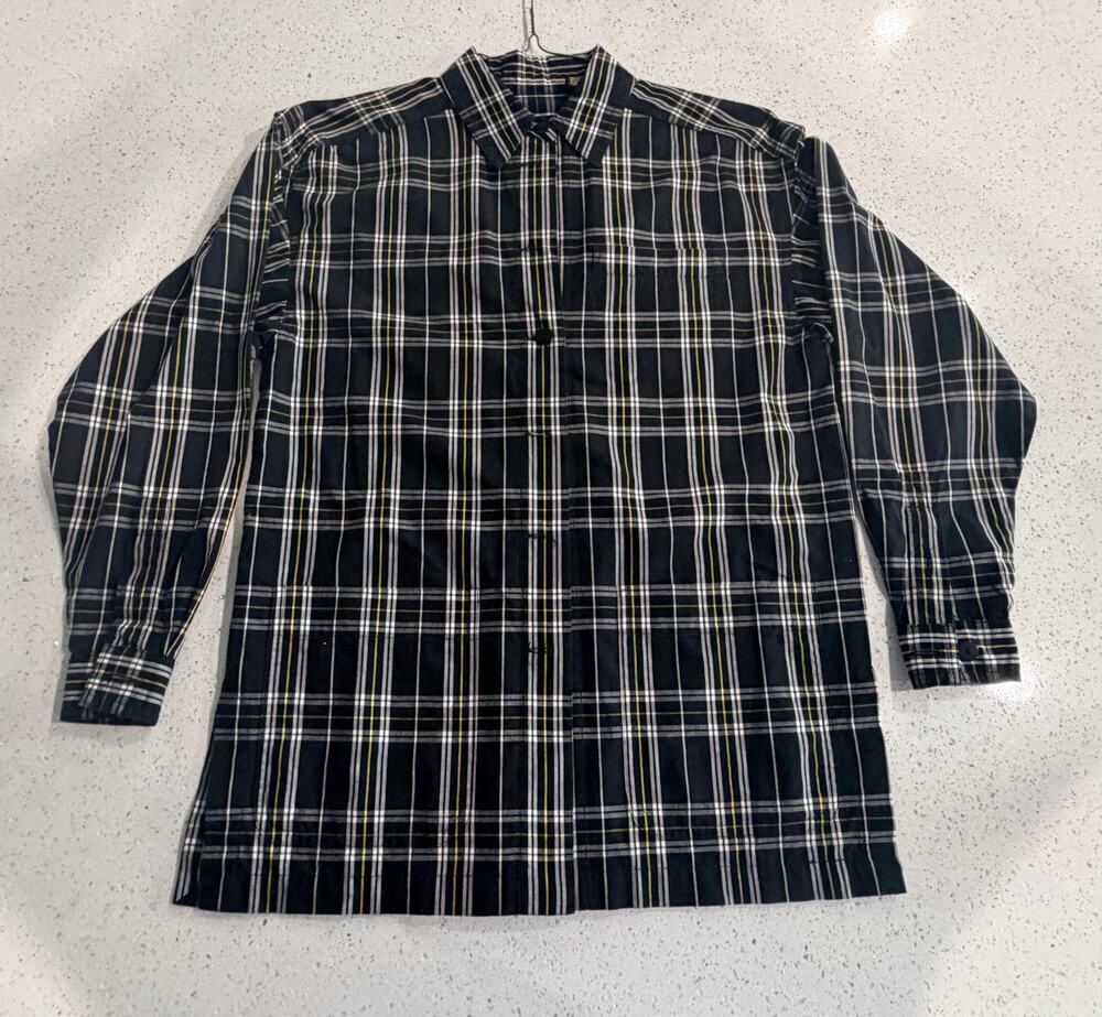 Vintage LIZ SPORT Button Down Shirt Womens Plaid Blouse Pockets Black Sz Petite